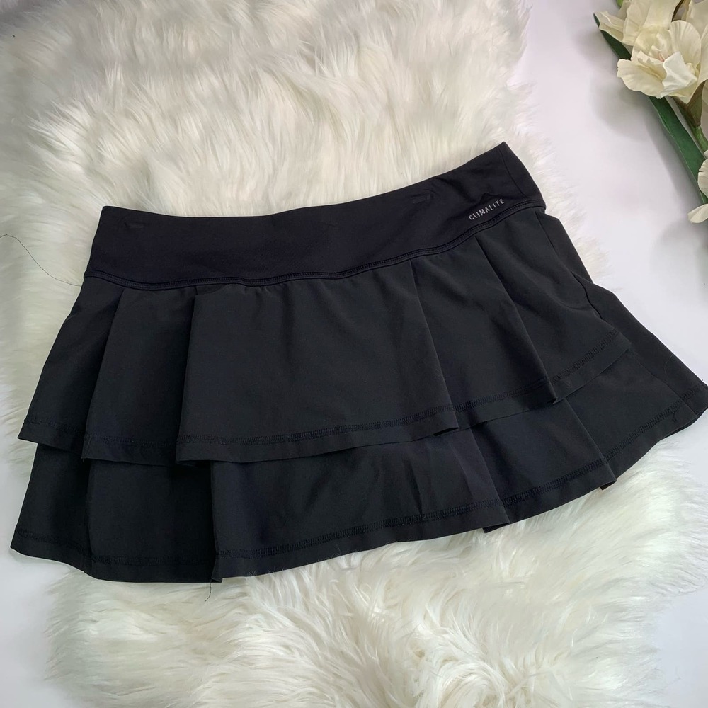 Adidas Climalite Skort Tiered Athletic Pleated Skirt Black